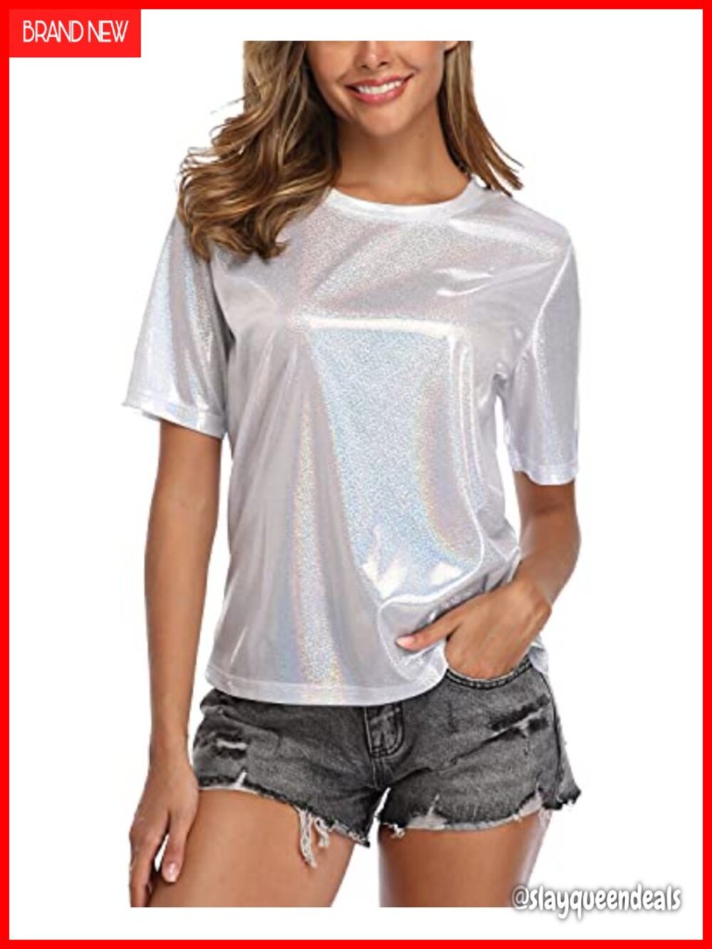Shiny Holographic Metallic Glitter Party Disco Tee Blouse